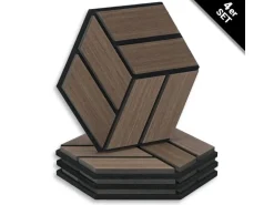 Homestyle4u Akustikpaneele Braun 30 x 26 cm 4 Stück Hexagon Wandpaneele Holz