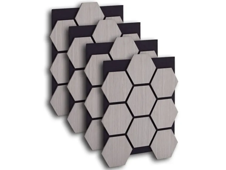 Homestyle4u Akustikpaneele Grau 4 Wandpaneele Holz Hexagon 76 x 62 cm Stück