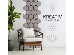 Homestyle4u Akustikpaneele Grau 4 Wandpaneele Holz Hexagon 76 x 62 cm Stück