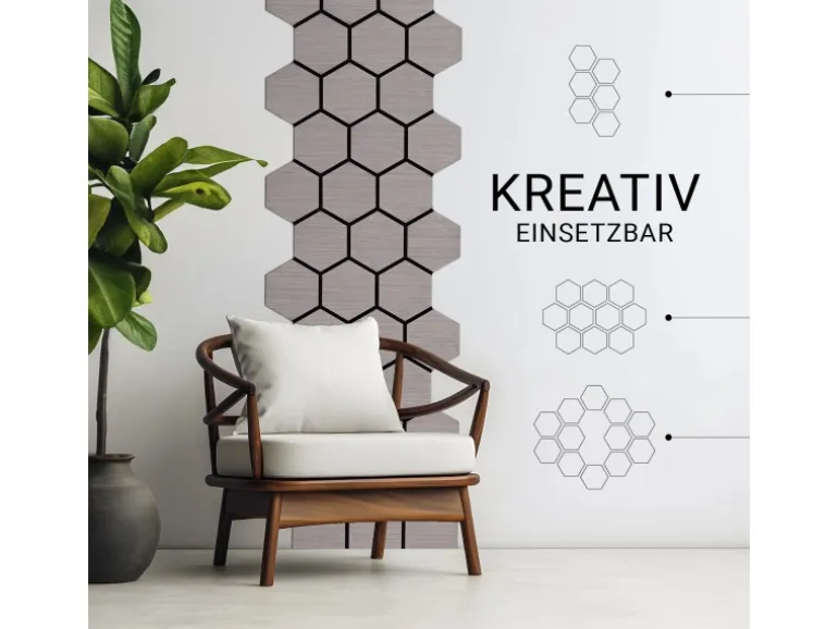 Homestyle4u Akustikpaneele Grau 4 Wandpaneele Holz Hexagon 76 x 62 cm Stück