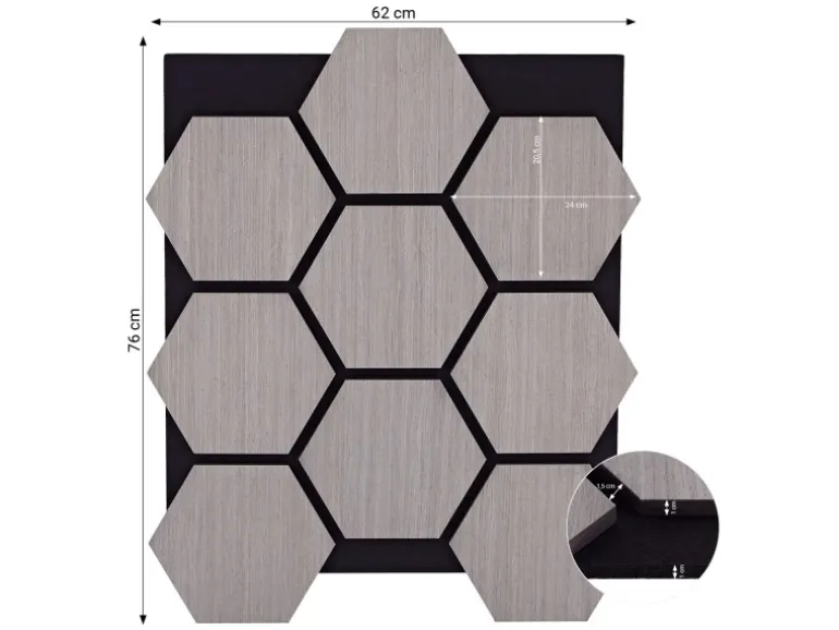 Homestyle4u Akustikpaneele Grau 4 Wandpaneele Holz Hexagon 76 x 62 cm Stück