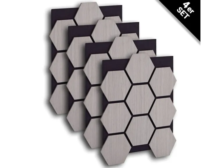 Homestyle4u Akustikpaneele Grau 4 Wandpaneele Holz Hexagon 76 x 62 cm Stück