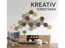 Homestyle4u Akustikpaneele 30 x 26 cm 20 Stück Natur Hexagon Wandpaneele Holz