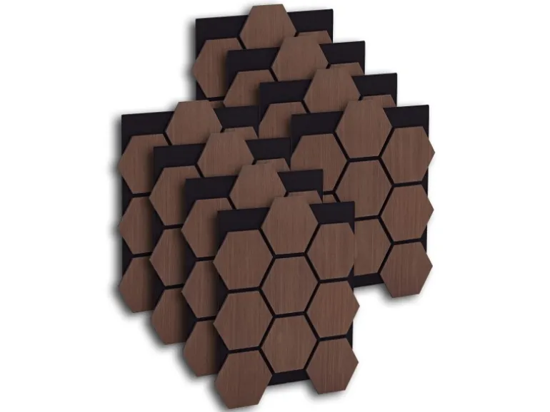 Homestyle4u Akustikpaneele 8 Wandpaneele Holz Hexagon 76 x 62 cm Stück Braun