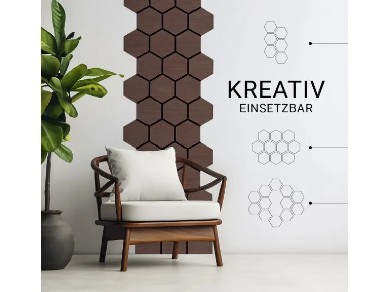 Homestyle4u Akustikpaneele 8 Wandpaneele Holz Hexagon 76 x 62 cm Stück Braun