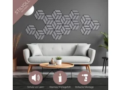 Homestyle4u Akustikpaneele 30 x 26 cm 12 Stück Grau Hexagon Wandpaneele Holz