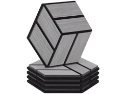 Homestyle4u Akustikpaneele Grau 30 x 26 cm 5 Stück Hexagon Wandpaneele Holz