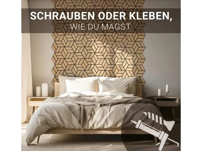Homestyle4u Akustikpaneele 30 x 26 cm 16 Stück Natur Hexagon Wandpaneele Holz