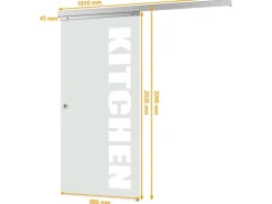 inova Glasschiebetür Kitchen Schriftzug 880 x 2035 mm Komplettset mit Griffmuschel