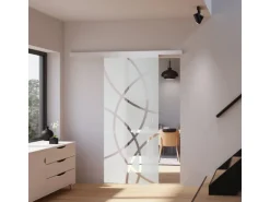 inova Glasschiebetür Kreisförmig Satiniert 1025 x 2200 mm Komplettset mit Griffmuschel inkl. 2Seitiger Softclose