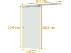 inova Glasschiebetür Vollflächig Satiniert 900 x 2035 mm Komplettset mit Griffmuschel