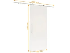 inova Holzschiebetür 900 x 2065 mm Komplettset Weiß mit Offener Laufschiene und Stangengriff
