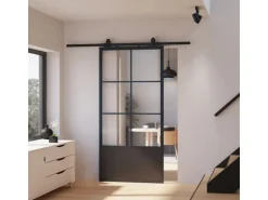 inova Loft Glasschiebetür 880 x 2035 mm 6 Felder Kickplatte Komplettset aus Stahl in Schwarz inkl. 2Seitiger Softclose