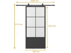 inova Loft Glasschiebetür 880 x 2035 mm 6 Felder Kickplatte Komplettset aus Stahl in Schwarz inkl. 2Seitiger Softclose