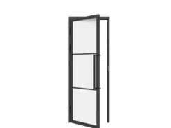 inova Loft Glastür 830 x 2115 mm Satiniert 3 Felder DIN Links Komplettset Beschlag in Schwarz mit Griffstange und Zarge