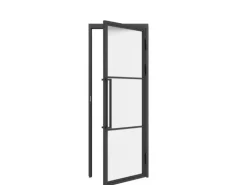 inova Loft Glastür 709 x 1972 mm Satiniert 3 Felder DIN Rechts Komplettset Beschlag in Schwarz mit Griffstange und Zarge