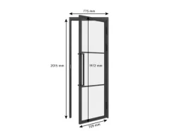 inova Loft Glastür 709 x 1972 mm Satiniert 3 Felder DIN Rechts Komplettset Beschlag in Schwarz mit Griffstange und Zarge