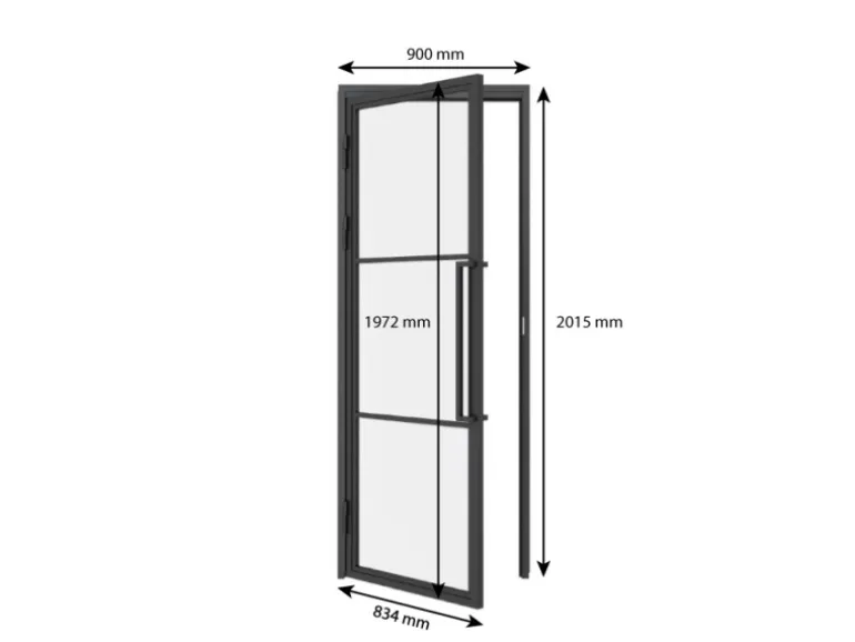 inova Loft Glastür 834 x 1972 mm DIN Links Komplettset mit Beschlag Griffstange und Zarge