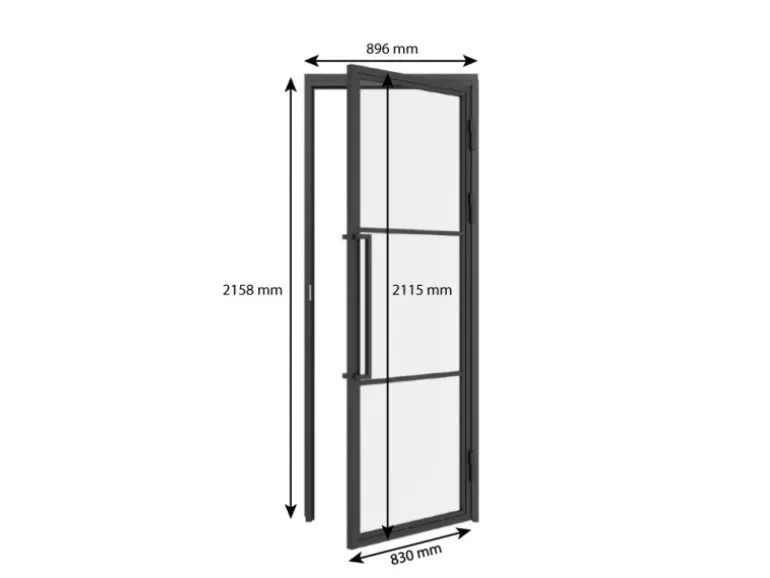 inova Loft Glastür 830 x 2115 mm DIN Rechts Komplettset mit Beschlag Griffstange und Zarge