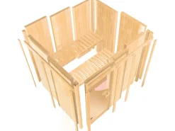 Karibu Sauna Stina inkl. Ofen 9 kW mit integr. Steuerung, Dachkranz, Tür Graphit