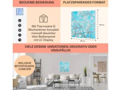 Klarstein Wonderwall Air Art Smart Infrarotheizung 60x60 cm 350 W Wandinstallation App-Steuerung Motiv Mandelblüten Weiß