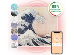 Klarstein Wonderwall Air Art Smart Infrarotheizung 60x60 cm 350 W Wandinstallation App-Steuerung Motiv Wellen Weiß