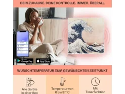 Klarstein Wonderwall Air Art Smart Infrarotheizung 60x60 cm 350 W Wandinstallation App-Steuerung Motiv Wellen Weiß
