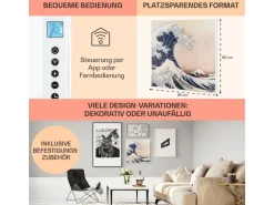 Klarstein Wonderwall Air Art Smart Infrarotheizung 60x60 cm 350 W Wandinstallation App-Steuerung Motiv Wellen Weiß
