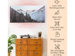 Klarstein Wonderwall Air Art Smart Infrarotheizung 120x60 cm 700 W Wandinstallation App-Steuerung Motiv Berge Weiß