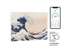 Klarstein Wonderwall Air Art Smart Infrarotheizung 80x60 cm 500 W Wandmontage App-Steuerung Motiv Welle Weiß