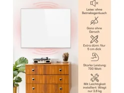 Klarstein Wonderwall Smart Infrarotheizung 100x120 cm Smart-Steuerung App Wandmontage LED-Display 1200 W Wochentimer IP24 Weiß