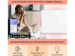Klarstein Wonderwall Smart Infrarotheizung 100x120 cm Smart-Steuerung App Wandmontage LED-Display 1200 W Wochentimer IP24 Weiß