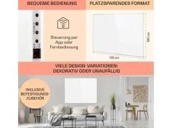 Klarstein Wonderwall Smart Infrarotheizung 100x120 cm Smart-Steuerung App Wandmontage LED-Display 1200 W Wochentimer IP24 Weiß