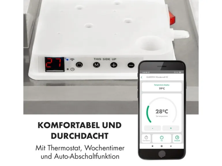 Klarstein Wonderwall Smart Infrarotheizung 100x30 cm Smart-Steuerung App Wandmontage LED-Display 1200 W Wochentimer IP24 Weiß