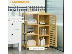 Kleankin Badezimmerschrank mit Schrankfach Kippschutz 66 x 33 x 87 cm