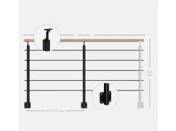 Kordo Geländerset 2m Alu Schwarz Handlauf Buche Seitliche Befestigung Opalu