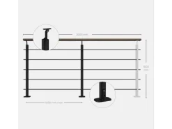 Kordo Geländerset 2m Alu Schwarz Handlauf Kebony Bodenbefestigung Opalu