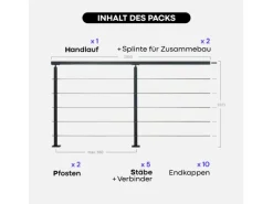Kordo Geländerset 2m Stahl Schwarzen Metall Handlauf Universo