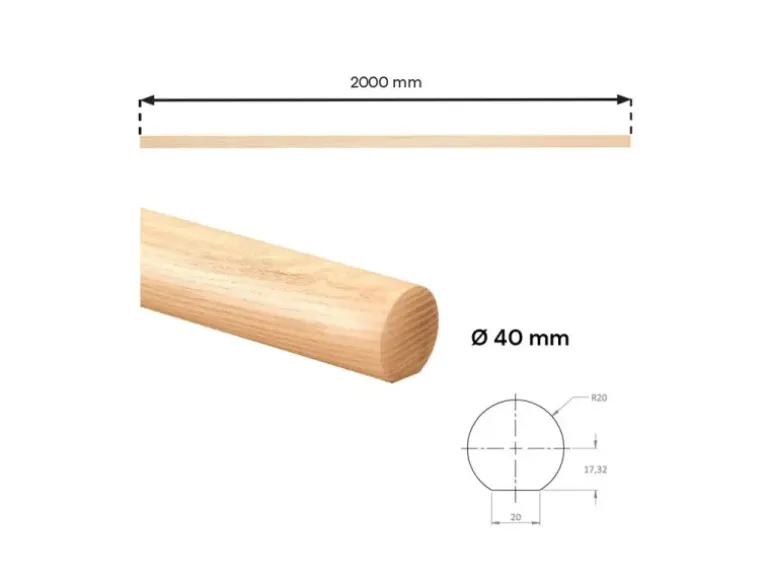 Kordo Wandhandlauf-Set Rund 2m Tanne und Halterungen