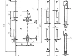 Korridorschloss für Profilzylinder gefälzt DIN rechts Edelstahl
