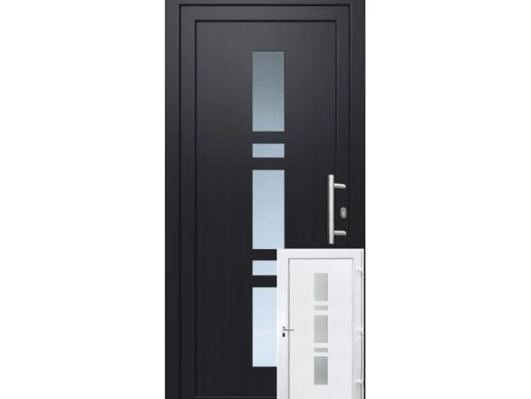 Kunststoff-Haustür 110 cm x 210 cm K017 Anschlag Rechts Anthrazit/Weiß