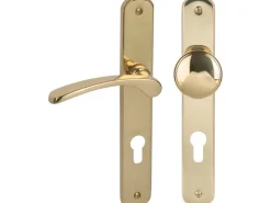 Langschildgarnitur "Amos-LS" Wohnungseingangstüren Messing Poliert DIN Links