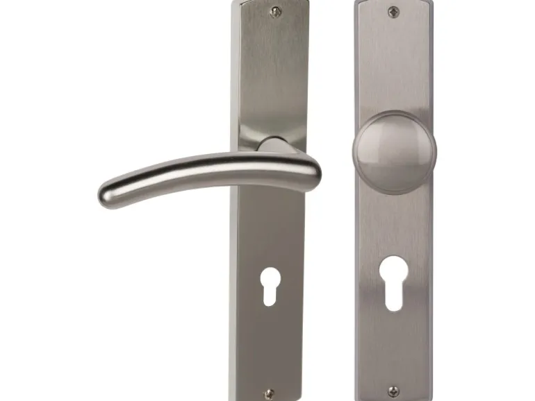 Langschildgarnitur "Isabella-LS" Wohnungstür Edelstahlf. satiniert DIN Links