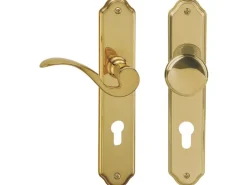 Langschildgarnitur "Neal-LS" Wohnungseingangstüren Messing Poliert DIN Rechts