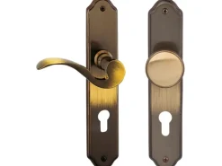 Langschildgarnitur "Neal-LS" Wohnungseingangstüren Messing Brüniert DIN Rechts