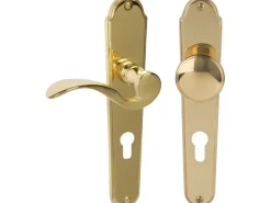 Langschildgarnitur "Panda-LS" Wohnungseingangstüren Messing Poliert DIN Links