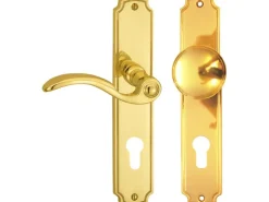 Langschildgarnitur "Rica-LS" Wohnungseingangstüren Messing Poliert Ausr. Rechts