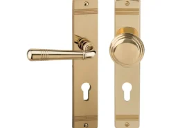 Langschildgarnitur "Sale-LS" Wohnungseingangstüren Messing Poliert DIN Links