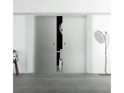 Levidor Doppelglasschiebetür Komplettset 2x 90 x 217,5 cm Satiniert Aluminium mit Griffmuscheln