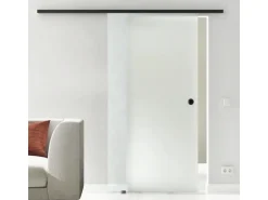 Levidor Glasschiebetür Komplettset 65 x 217,5 cm Satiniert Schwarz mit Griffmuschel und SoftClose